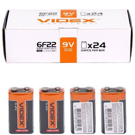 Батарейка Videx сольова 6F22 (крона) V-291062 MZOPT, фото 1