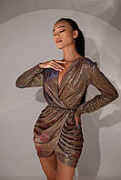 Облегающее мини платье из люрекса с асимметричной юбкой и акцентом на груди (р. S-M) 66PL5051Q Золото