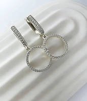 Срібні сережки підвіски жіночі з камінням Оригінальні срібні сережки з круглими підвісками та фіанітами