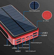 Водонепроникний акумуляторний TRAVEL POWERBANK 10000 мА·год, на сонячній енергії 4 USB-виходи, фото 6