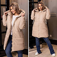 Зимняя теплая женская Куртка с капюшоном Ткань эко кожа+ силикон 250 Размер 42-44, 46-48, 52-54, 56-58