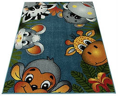 120x170 см Килим Kolibri  дитячій на підлогу Джунглі, тваринки: мавпочка, жираф, бегемот, Kolibri 11058/180
