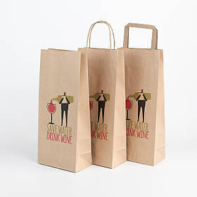 Пакети для пляшки 150*90*360 мм крафт подарунковий Пляшковий пакет під вино з плоскими ручками