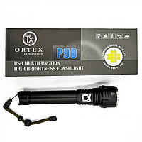 Тактический мощный фонарь павербанк Ortex P90 светодиодный черный