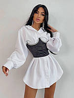 Белое платье - рубашка с черным атласным корсетом со стразами на талии (р. 42-44) 66py5066Е