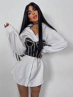 Короткое платье - рубашка с атласным топом корсетом со стразами (р. 42-44) 66py5067Е