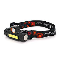 DR Налобный фонарик Watton WT-056,1 led 3W,1 Led Cob, 2 режима, корпус- пластик, водостойкий, ip44, магнит,