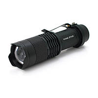 DR Фонарь ручной KAMASTAR KM-82, 1LED CREE Q5, 3W, 3 режима, ZOOM, АА/1300mah, Black, IP40, СЗУ, 82х26х26мм,