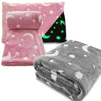 Дитяче покривало 160*125 см, що світиться в темряві, Плюшевий плед із зірками сірий рожевий блакитний, фото 1