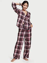 Фланелева Піжама Victoria's Secret Flannel PJ Set, Cіра в рожеву клітку XS-L