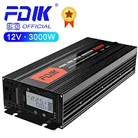 Инвертор чистый синус FDIK 3000W 12В DC - 220В AC 50Гц, LCD дисплей