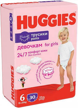 Підгузки-трусики дитячі Huggies Pants для дівчаток 6 (15-25 кг), 30 шт