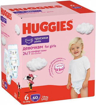 Підгузки-трусики дитячі Huggies Pants для дівчаток 6 (15-25 кг), 60 шт.