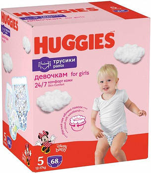 Підгузки-трусики дитячі Huggies Pants для дівчаток 5 (12-17 кг), Mega Pack 68 шт.