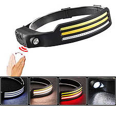 Ліхтар налобний BL-W689-LM+3COB (white+yellow+red), Motion Sensor, фото 4