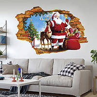 Интерьерная наклейка 3D Санта Клаус и Рудольф, интерьерная наклейка на Новый Год, размер 50х70