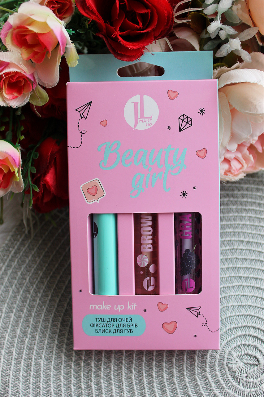 Подарунковий набір косметики для макіяжу Jovial Luxe Beauty Girl туш блиск і засіб для брів