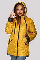 Стильная женская куртка большого размера с отворотом на рукавах, размер 48-62 горчичный