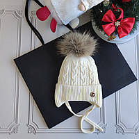 Детская зимняя шапка с завязками и натуральным бубоном. Versace
