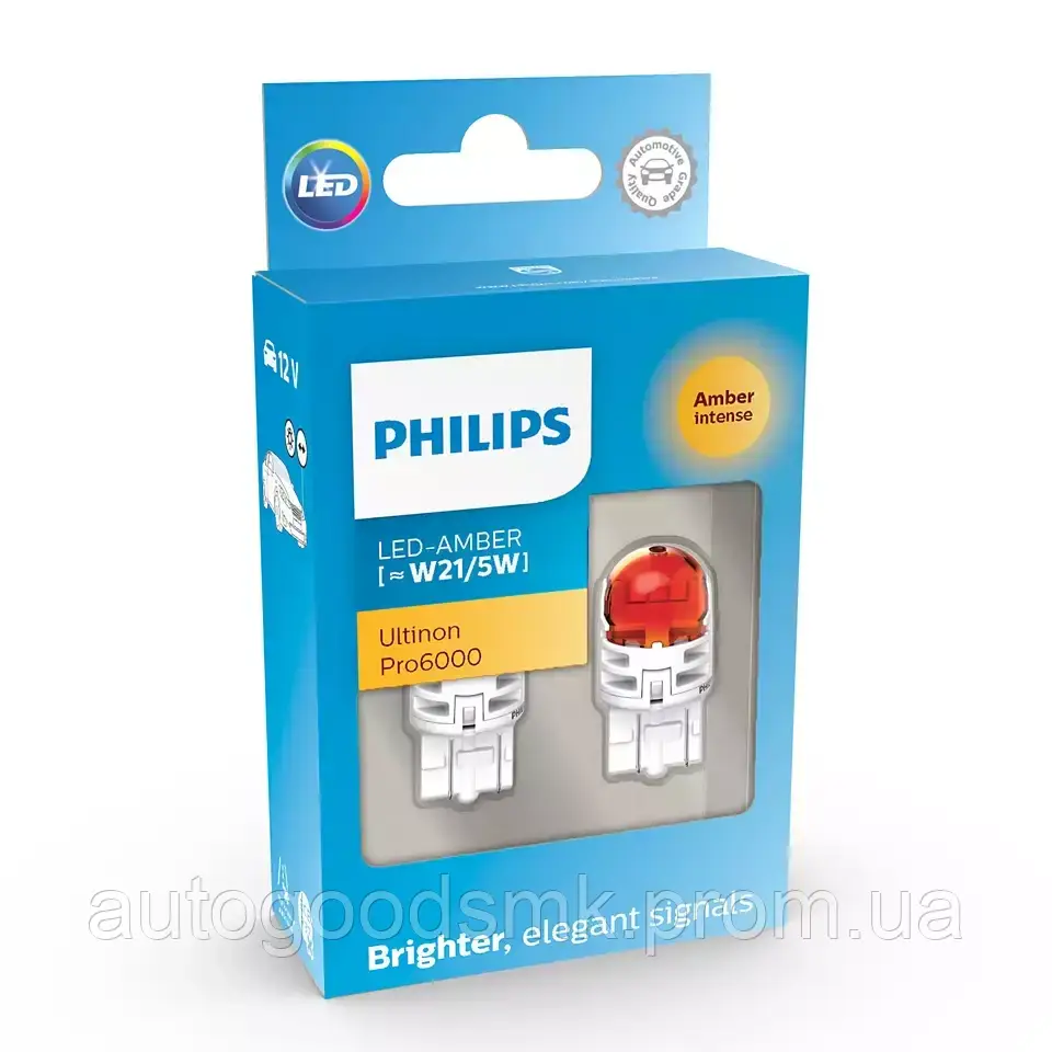 Автомобильная сигнальная лампа PHILIPS W21/5W LED amber Ultinon Pro6000 (11066AU60X2) - фото 1 - id-p1742699869