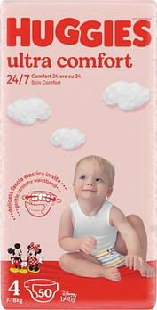 Підгузники дитячі Huggies Ultra Comfort для дівчаток 4 (7-16 кг) Mega Box 50 шт