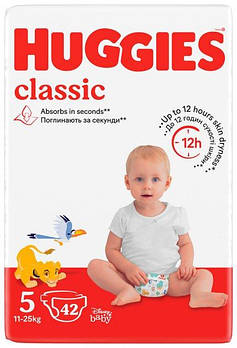 Підгузники дитячі Huggies Classic 5 (11-25 кг) Jumbo Pack 42 шт