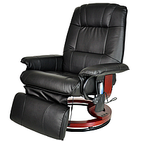 Кресло черное для отдыха с массажем + пуф + обогрев
