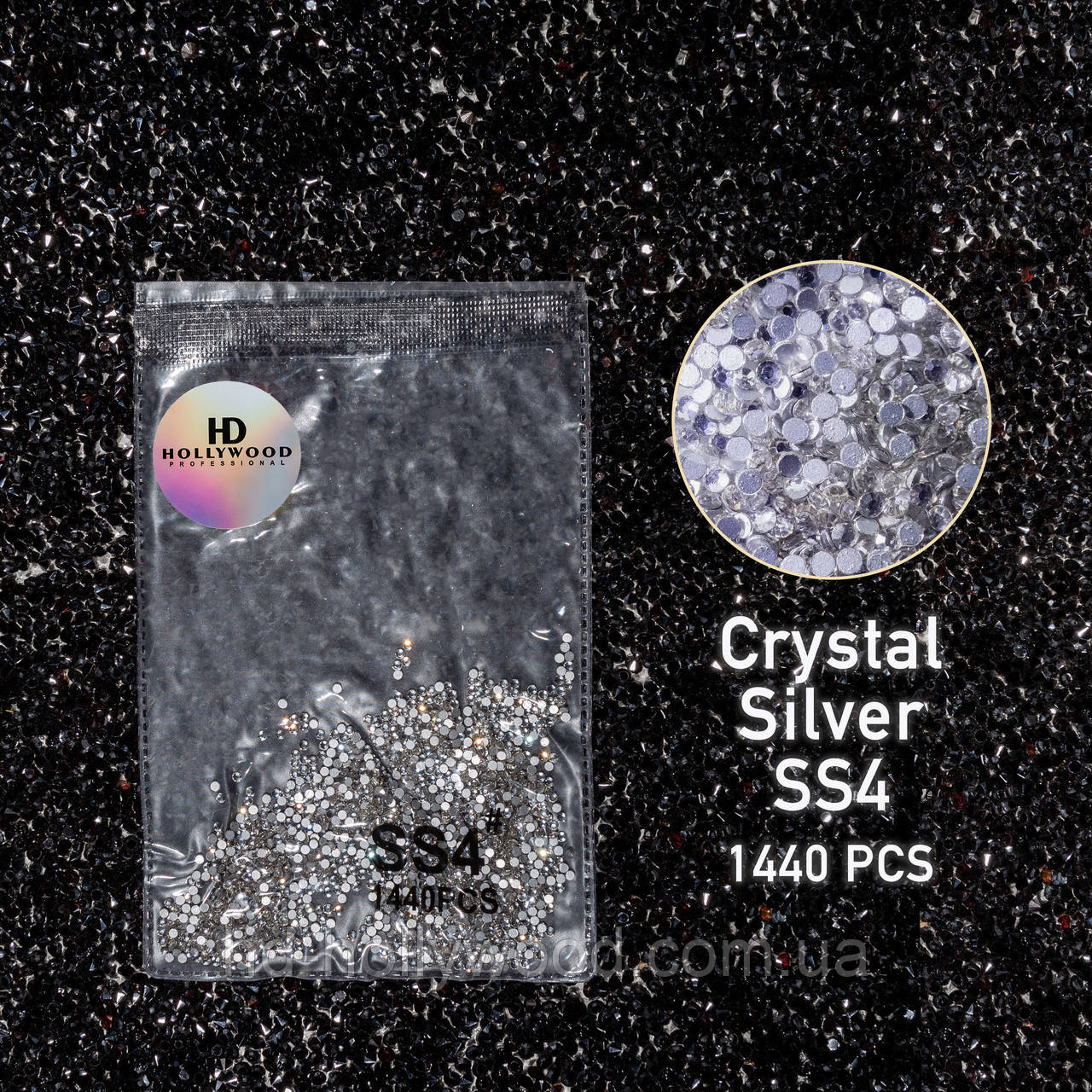 Стрази для нігтів Crystal Срібло SS4 1440шт HD Hollywood, фото 1