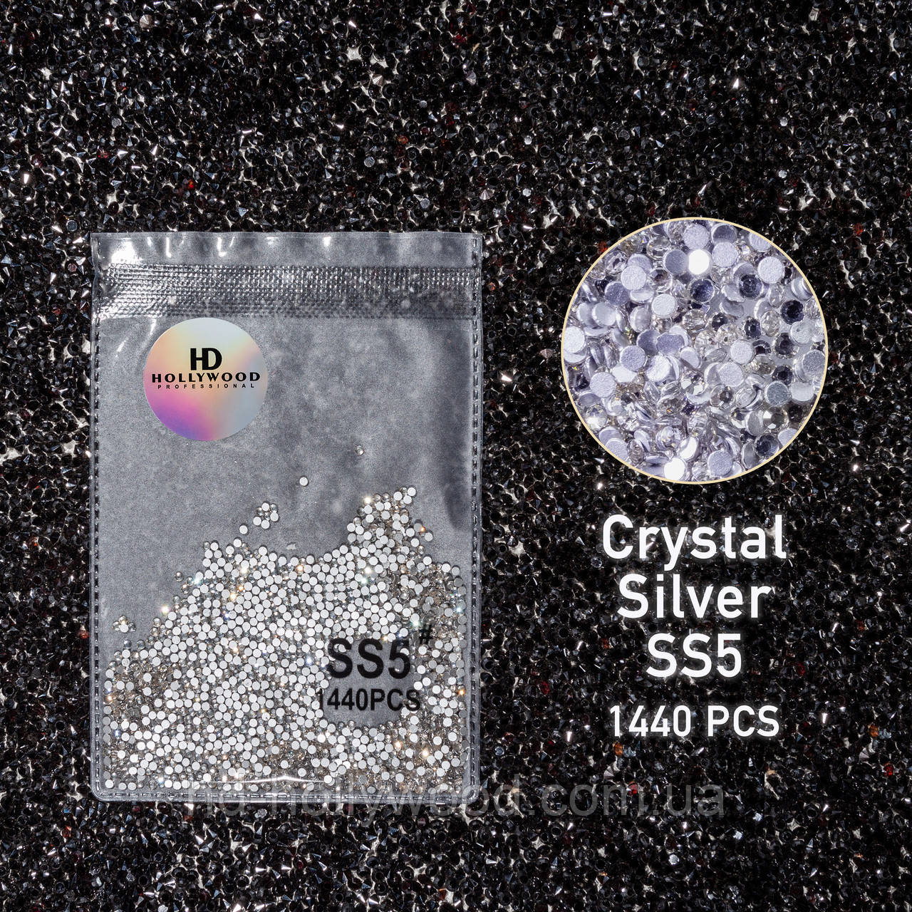 Стрази для нігтів Crystal Срібло SS5 1440шт HD Hollywood, фото 1