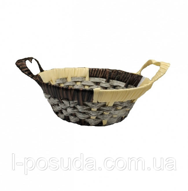 Різнокольоровий хлібний кошик з ручками, плетений із пластику 28 см, фото 1