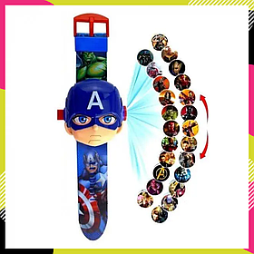 Годинник проектор дитячий наручний Avangers яскравий годинник з 3d проектором Капітан Америка синій