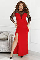 Вечірнє червоне приталене плаття з гіпюром довгі великі розміри 52-54