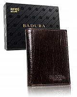 Мужской кожаный кошелек Badura с RFID 12,8 х 9,5 х 2,5 (PO_M053BR_CE) - коричневый