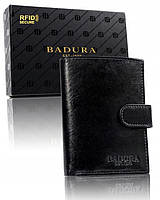 Мужской кожаный кошелек Badura с RFID 13 х 9,5 х 2,5 (PO_M052CZ_CE) - черный