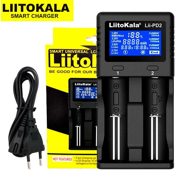 LiitoKala Lii-PD2 універсальний зарядний пристрій для АА, ААА,18650, 26650, 21700 Li-Ion, LiFePO4, NiCd/NiMH