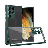 Протиударний чохол бампер для Samsung Galaxy s22 Ultra зелений прозорий захист камери