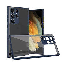 Протиударний чохол бампер для Samsung Galaxy s22 Ultra синій прозорий захист камери