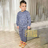110 4-5 років (60) тепла зимова байкова дитяча піжама для хлопчика на байці з начосом флісом 8005 Сірий А
