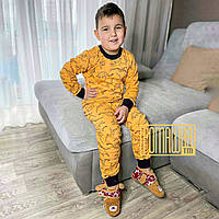 122 6-7 років (68) тепла зимова байкова дитяча піжама для хлопчика на байці з начосом флісом 8005 Гірчичний