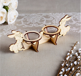 Великодня підставка з фанери Два кролика 200х65х70мм