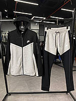 Спортивный костюм Nike Tech Fleece мужской черный с серым штаны и кофта с капюшоном брендовый на весну модный