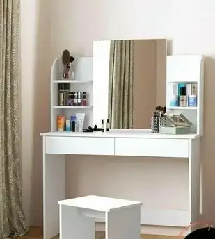 Білий туалетний столик із дзеркалом і полицями, косметичний столик для макіяжу в спальню Opendoors