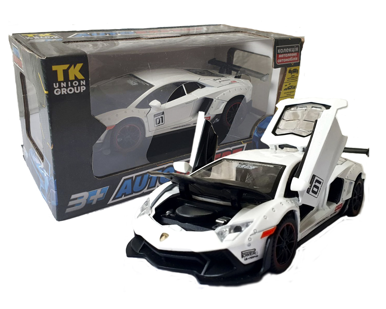 Іграшкова машинка металічна Lamborghini Aventador (Ламборгіні авентадор) "АвтоЕксперт", біла, світло, звук, інерція, відкр двері,, фото 1