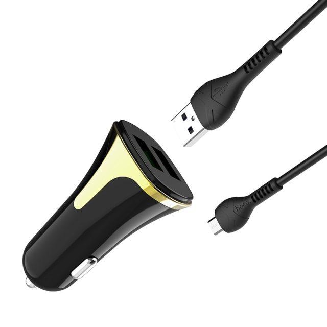 Автомобільний зарядний пристрій Hoco Z31 Universe QC3.0 набір з кабелем Micro USB, фото 1