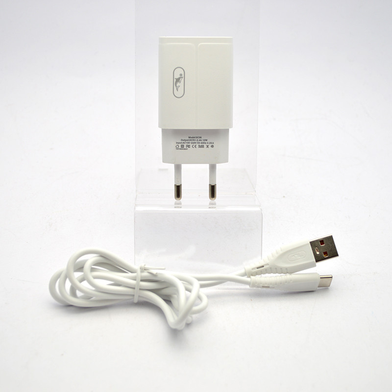 Зарядний пристрій SkyDolphin SC06T 1USB 2.4A 12W з кабелем Type-C White/Белый, фото 2