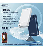 Портативний зарядний пристрій УМБ повербанк Remax Pure Series 20Вт + 18Вт PD+QC 20000MAH WHITE RPP-288 W, фото 2