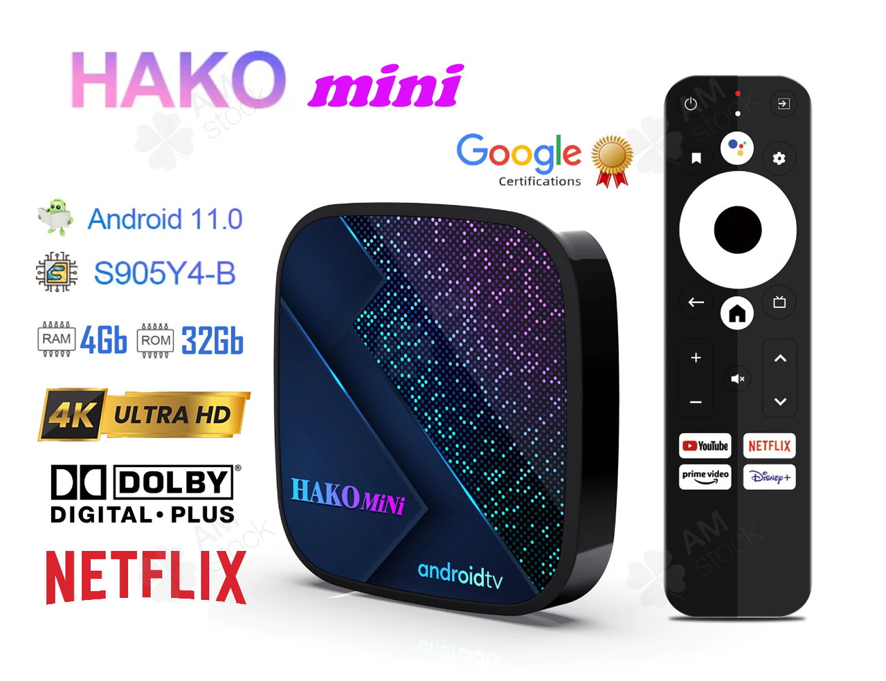 Купить Медиаплеер HAKO Pro 4/32Gb Amlogic S905Y4 AndroidTV 11 смарт тв ...