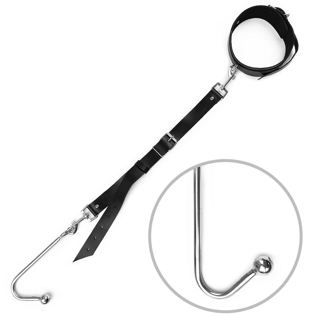 Анальний гак з нашийником із натуральної шкіри Art of Sex — Anal hook, Чорний | Limon