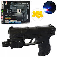 Детская игрушка пистолет 138D на пульках, размером 13,5см, свет, лазер, на батарейке (таблетке), в коробке, 1