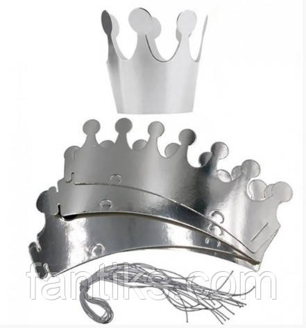 Набір паперових карнавальних  сріблястих корон (ковпачків)  - 5 шт